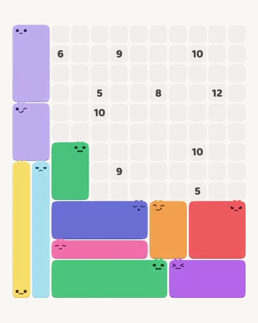 MeowBlock Level 158 after step 11, placing the 6-cell rectangular block at the middle-left area