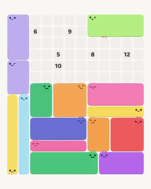 MeowBlock Level 158 after step 15, placing the 10-cell rectangular block at the upper-right area