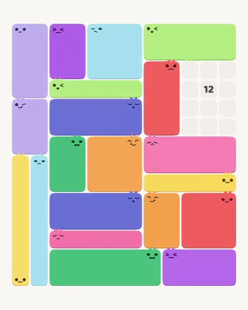 MeowBlock Level 158 after step 20, placing the 8-cell rectangular block at the upper-right area