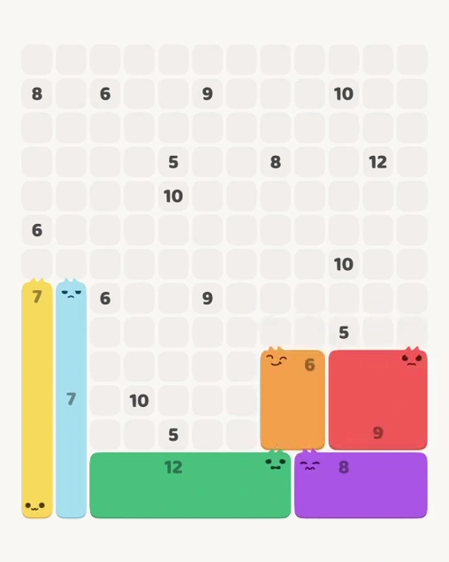 MeowBlock Level 158 after step 6, placing the 6-cell rectangular block at the lower-right area
