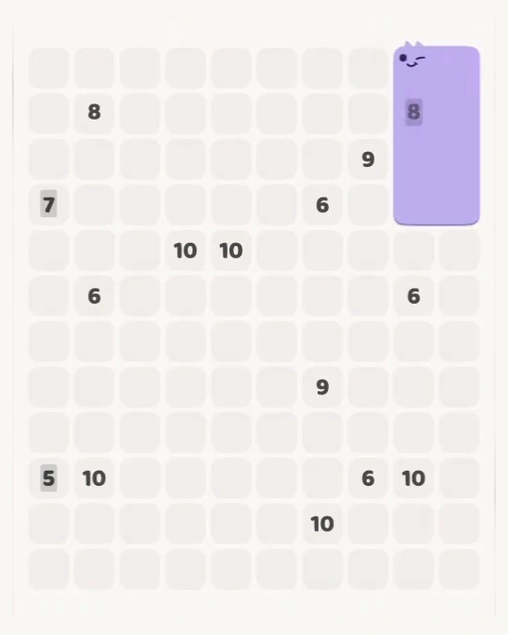 MeowBlock Level 159 after step 1, placing the 8-cell rectangular block at the upper-right area
