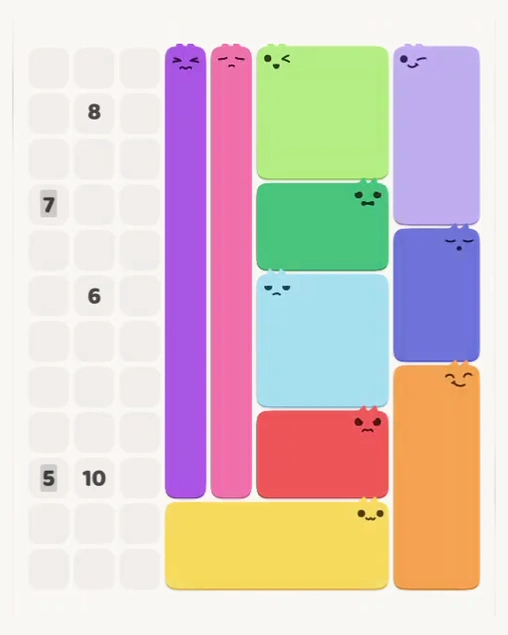 MeowBlock Level 159 after step 10, placing the 10-cell vertical block at the middle center