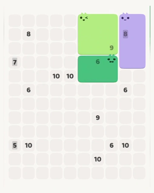 MeowBlock Level 159 after step 3, placing the 6-cell rectangular block at the middle-right area