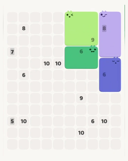 MeowBlock Level 159 after step 4, placing the 6-cell rectangular block at the middle-right area