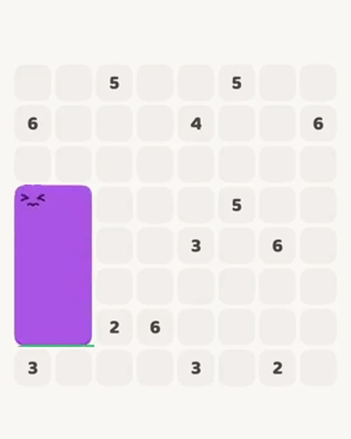 MeowBlock Level 16 after step 1, placing the 8-cell rectangular block at the lower-left area