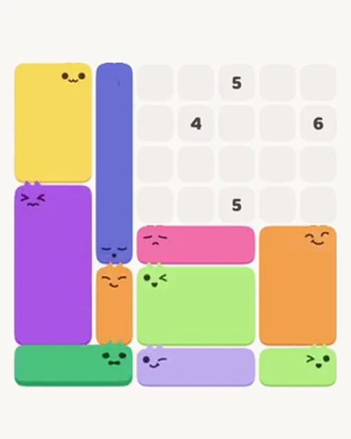 MeowBlock Level 16 after step 10, placing the 6-cell rectangular block at the upper-left area