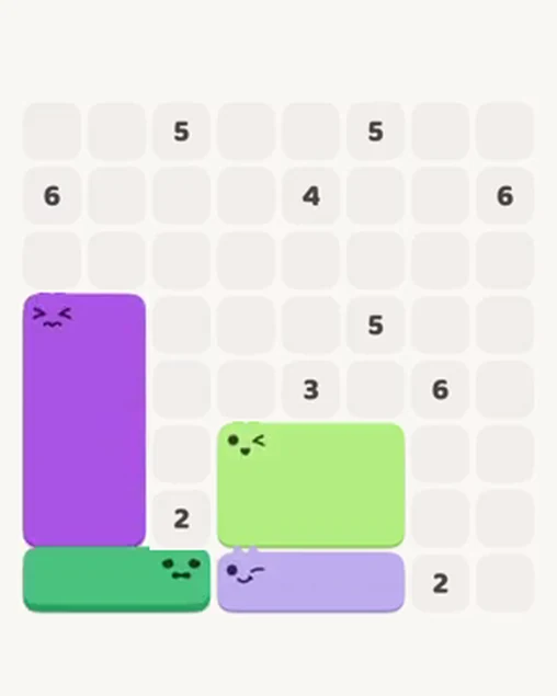 MeowBlock Level 16 after step 4, placing the 6-cell rectangular block at the lower center