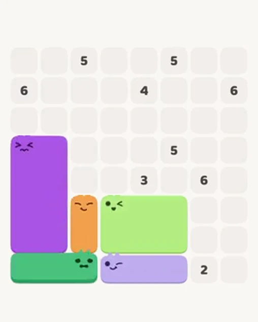 MeowBlock Level 16 after step 5, placing the 2-cell vertical block at the lower center