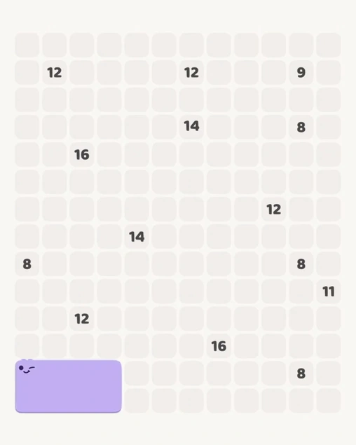 MeowBlock Level 160 after step 1, placing the 8-cell rectangular block at the lower-left area