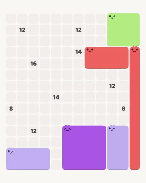 MeowBlock Level 160 after step 6, placing the 8-cell rectangular block at the upper-right area