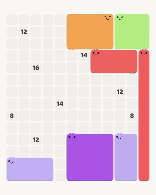 MeowBlock Level 160 after step 7, placing the 12-cell rectangular block at the upper center