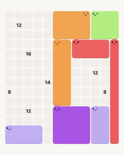 MeowBlock Level 160 after step 8, placing the 14-cell rectangular block at the middle center