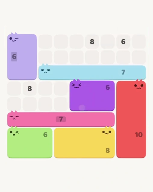 MeowBlock Level 161 after step 7, placing the 6-cell rectangular block at the middle-right area