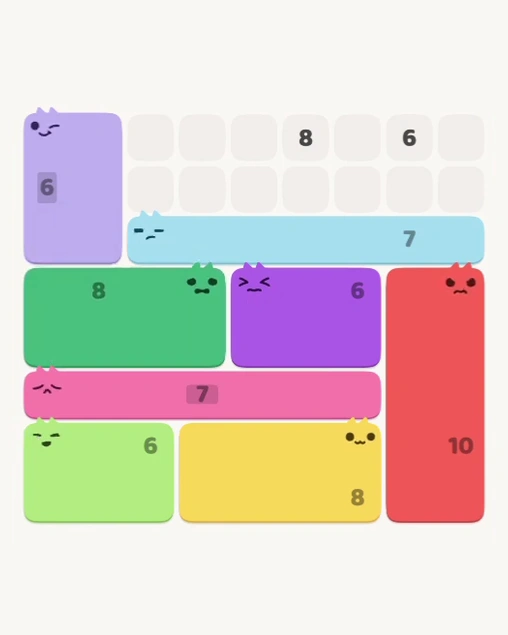 MeowBlock Level 161 after step 8, placing the 8-cell rectangular block at the middle-left area
