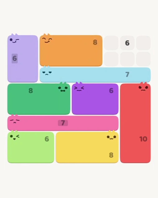 MeowBlock Level 161 after step 9, placing the 8-cell rectangular block at the upper center