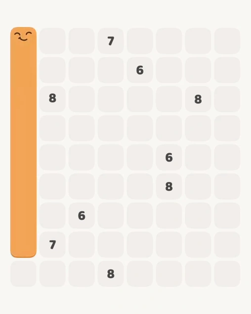 MeowBlock Level 163 after step 1, placing the 8-cell vertical block at the middle-left area