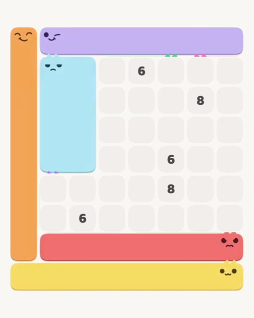 MeowBlock Level 163 after step 5, placing the 8-cell rectangular block at the middle-left area