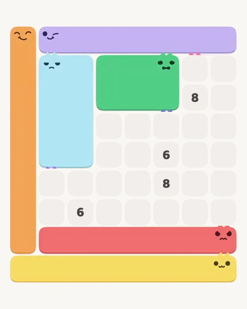 MeowBlock Level 163 after step 6, placing the 6-cell rectangular block at the upper center