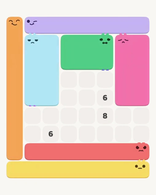 MeowBlock Level 163 after step 7, placing the 8-cell rectangular block at the middle-right area
