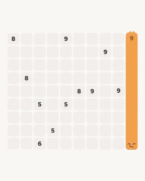 MeowBlock Level 164 after step 1, placing the 9-cell vertical block at the middle-right area