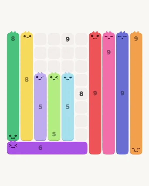 MeowBlock Level 164 after step 10, placing the 5-cell vertical block at the lower center