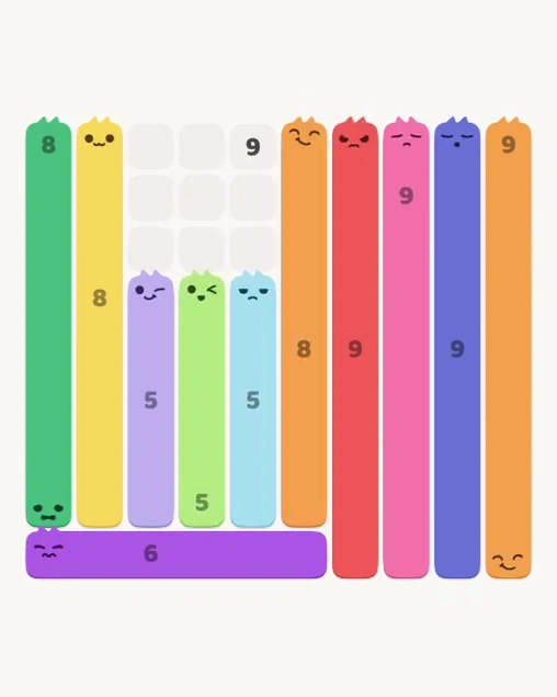 MeowBlock Level 164 after step 11, placing the 8-cell vertical block at the middle center