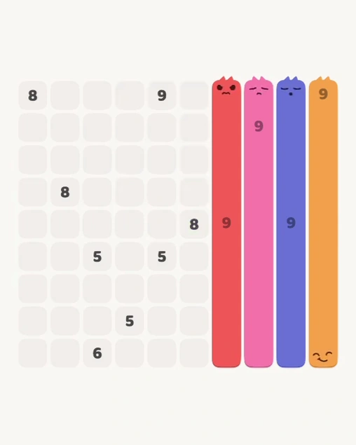 MeowBlock Level 164 after step 4, placing the 9-cell vertical block at the middle-right area