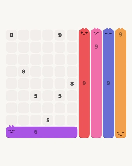 MeowBlock Level 164 after step 5, placing the 6-cell horizontal block at the lower center