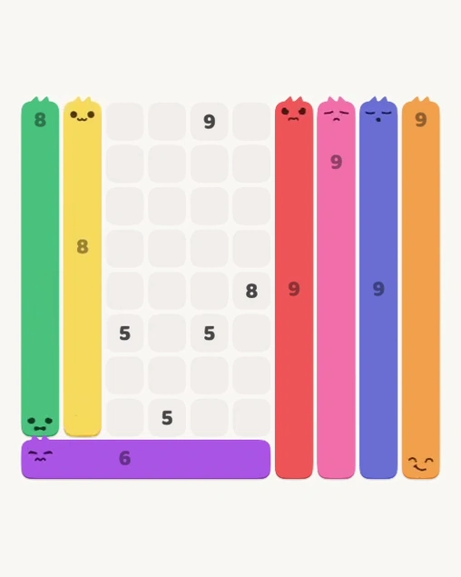 MeowBlock Level 164 after step 7, placing the 8-cell vertical block at the middle-left area
