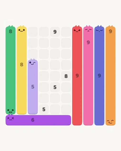 MeowBlock Level 164 after step 8, placing the 5-cell vertical block at the lower-left area
