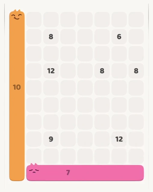 MeowBlock Level 165 after step 2, placing the 7-cell horizontal block at the lower center