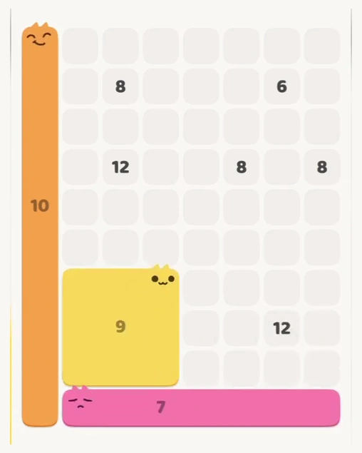 MeowBlock Level 165 after step 3, placing the 9-cell square block at the lower center