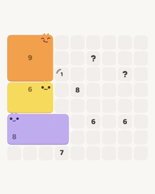 MeowBlock Level 166 after step 3, placing the 8-cell rectangular block at the lower-left area