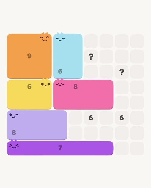 MeowBlock Level 166 after step 6, placing the 8-cell rectangular block at the middle center