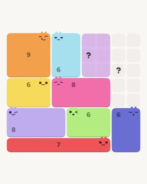 MeowBlock Level 166 after step 9, placing the 6-cell rectangular block at the upper-right area