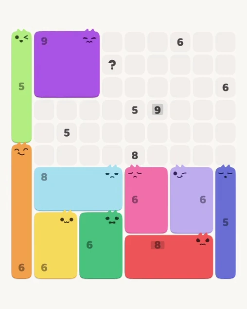 MeowBlock Level 167 after step 10, placing the 9-cell square block at the upper-left area