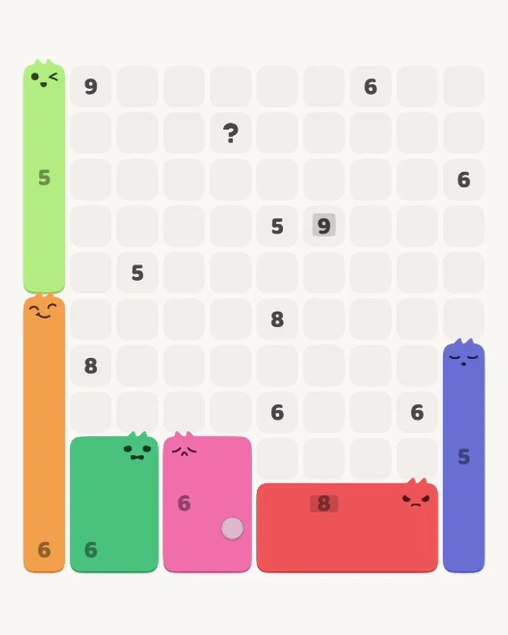 MeowBlock Level 167 after step 6, placing the 8-cell rectangular block at the lower-right area