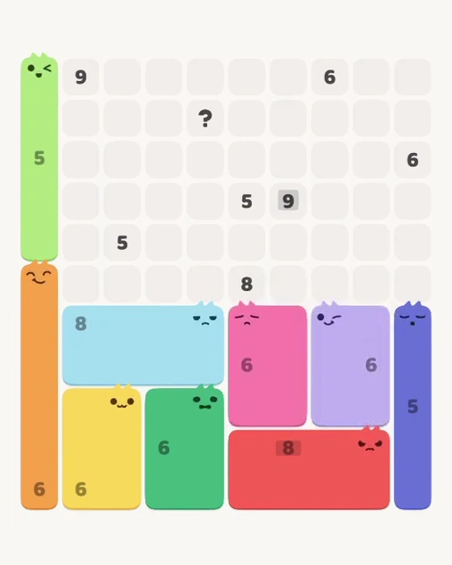 MeowBlock Level 167 after step 9, placing the 6-cell rectangular block at the lower-right area