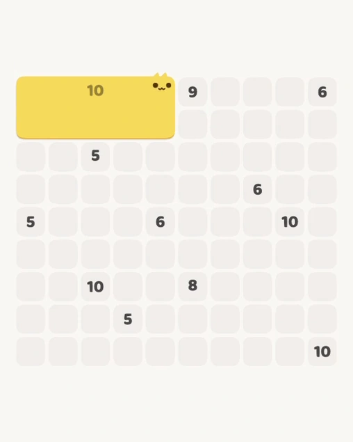 MeowBlock Level 168 after step 1, placing the 10-cell rectangular block at the upper-left area