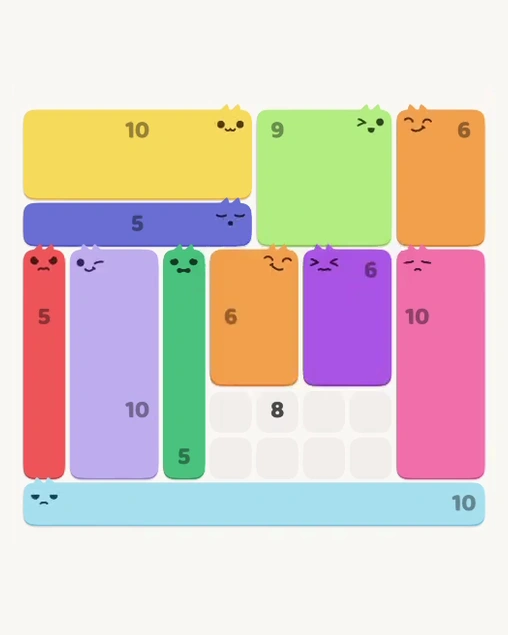 MeowBlock Level 168 after step 11, placing the 6-cell rectangular block at the middle center