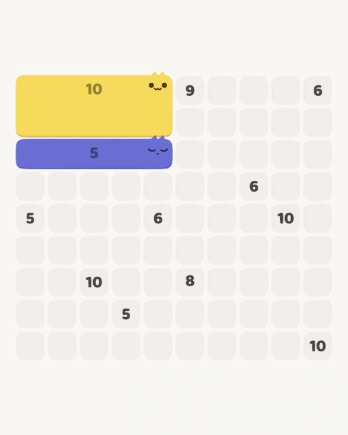 MeowBlock Level 168 after step 2, placing the 5-cell horizontal block at the upper-left area