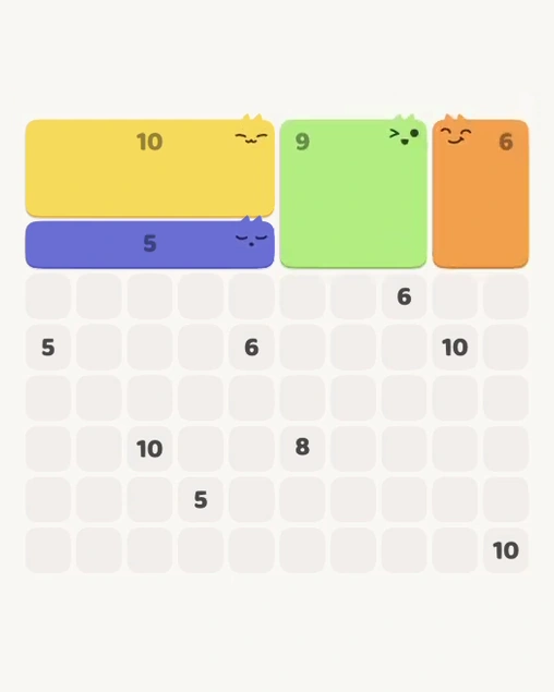 MeowBlock Level 168 after step 4, placing the 6-cell rectangular block at the upper-right area