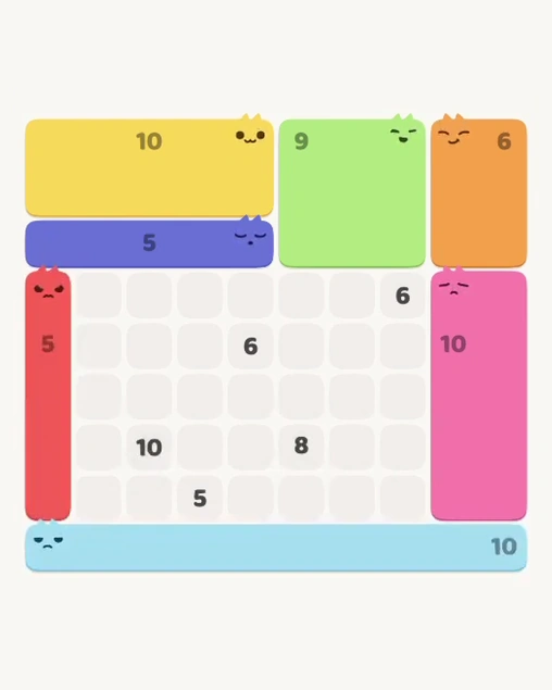 MeowBlock Level 168 after step 7, placing the 5-cell vertical block at the lower-left area