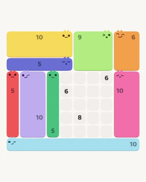 MeowBlock Level 168 after step 9, placing the 5-cell vertical block at the lower center