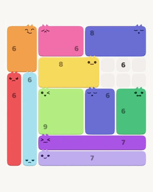 MeowBlock Level 169 after step 11, placing the 8-cell rectangular block at the upper-right area