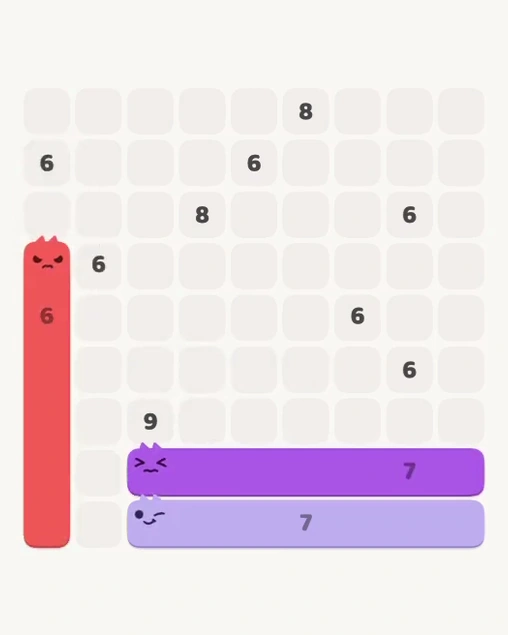 MeowBlock Level 169 after step 3, placing the 6-cell vertical block at the lower-left area