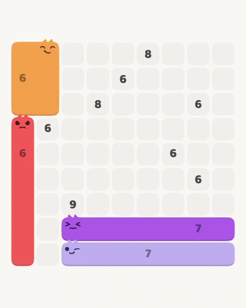 MeowBlock Level 169 after step 4, placing the 6-cell rectangular block at the upper-left area