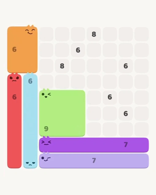 MeowBlock Level 169 after step 6, placing the 9-cell square block at the lower center