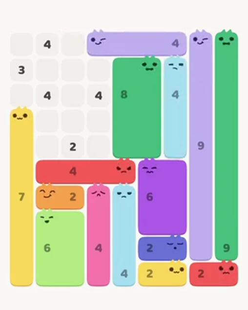 MeowBlock Level 17 after step 15, placing the 4-cell horizontal block at the upper center