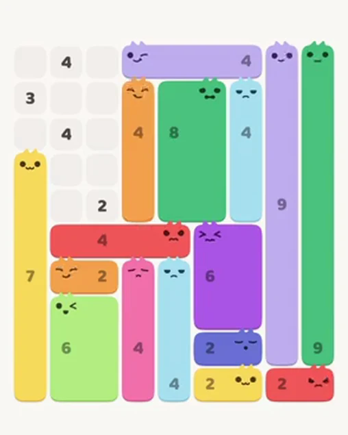 MeowBlock Level 17 after step 16, placing the 4-cell vertical block at the middle center